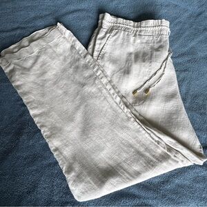 Ellen Tracy 100% Linen Women's Cream/Beige Drawstring Pants - Size L